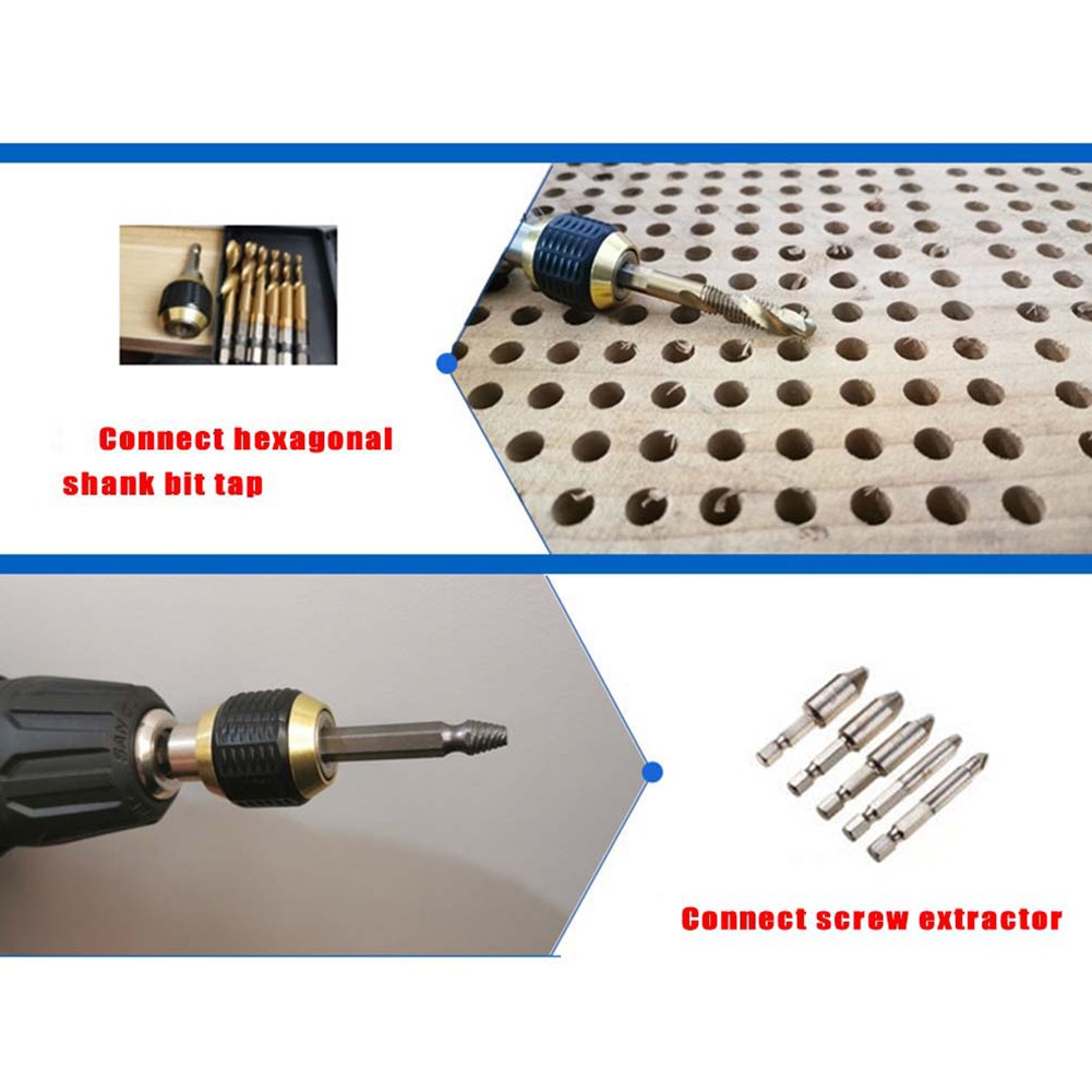 2pcs Keyless Drill Bit Chuck 1/4 'Hex Shank Screwdriver Impact Driver Adaptor Conversion Adapter