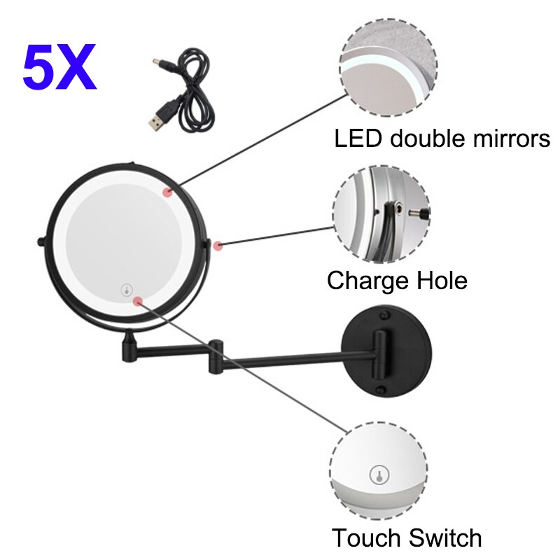 Led Folding Bathroom Mirrors Touch Ftion Led Magnifying Makeup Mirror Wall Mounted Dual Arm Extension LED Bathroom Mirror