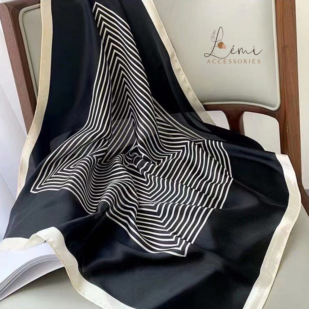 Khăn choàng lụa vuông size 90x90 Khăn Turban Badana cỡ lớn Khăn quàng lụa bóng thời trang Hàn Quốc Lémi Accessories