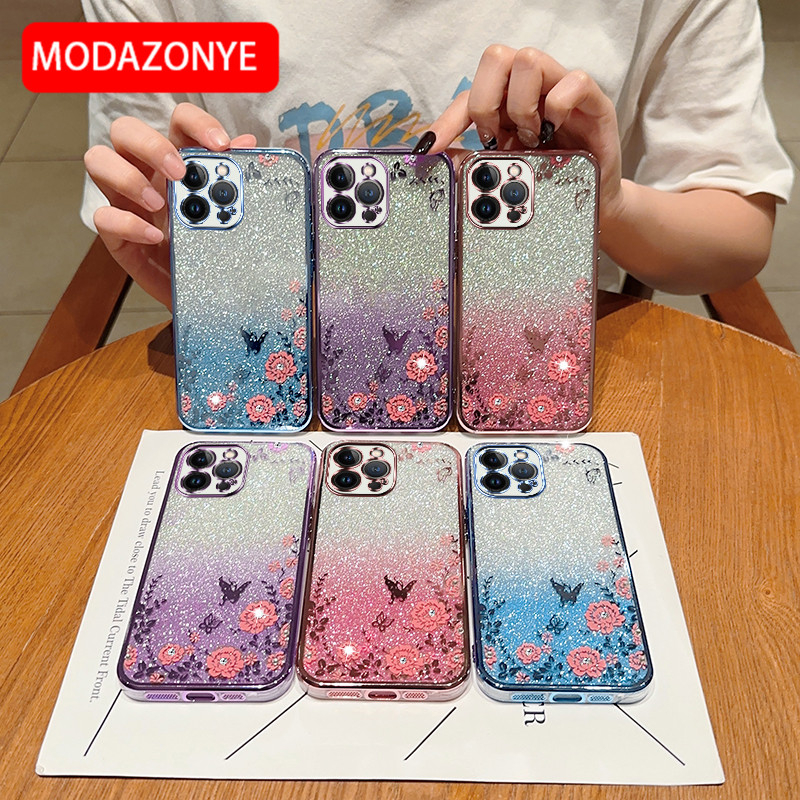 For iPhone 13 Pro Max Phone Case Glitter Bling Flower butterfly Soft Protective Back Cover For iPhone 13 Pro Max Case Girls