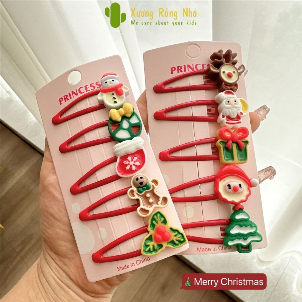 Set 5 Kẹp Tóc Họa Tiết Giáng Sinh Dễ Thương, phụ kiện giáng sinh cho bé