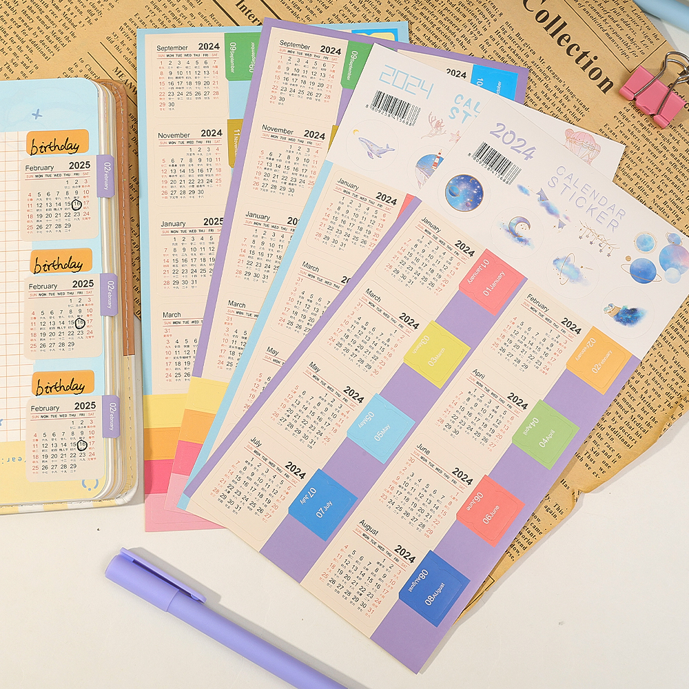 2024 Calendar Sticker Set Notepad Cute Decals Index Stickers Label Stickers