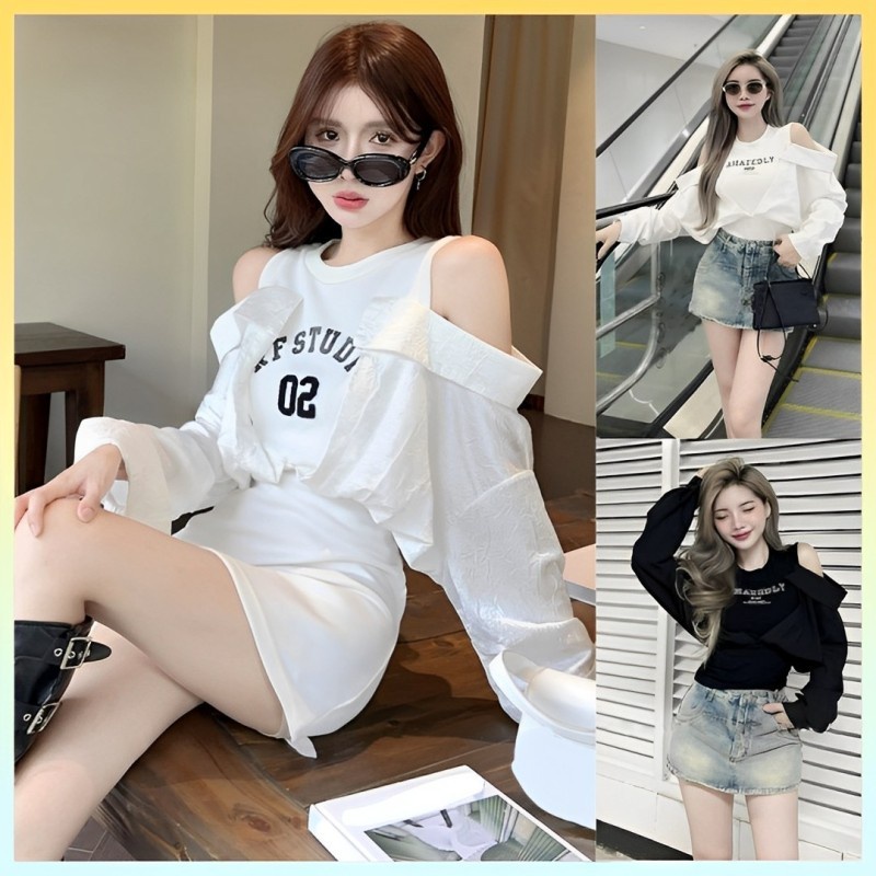 🔥[C252] Áo len Montoghi Dệt kim nữ TRỄ VAI PHỐI SƠ MI hàng Quảng Châu cực HOT - kholenqc