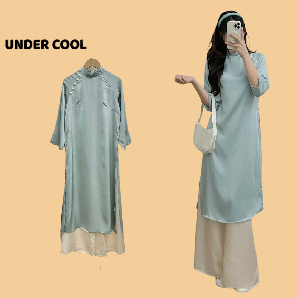 Set Áo Dài Cách Tân Lụa UNDERCOOL Cúc Bọc Phối Màu