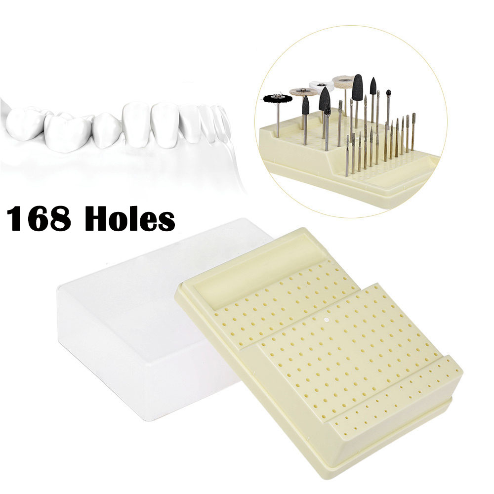 168 Holes Nail Drill Bit Holder Stand Display Box with Clear Cover, For Dental Bur Block Holder High Speed Bur Organizer