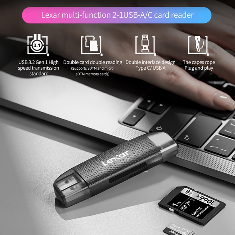 2023new Lexar 2-In-1 Card Reader Dual-Use Card Reader For Mobile Phones And Computers USB 3.2 Type-C Dual Inter TF/SD Memory Card