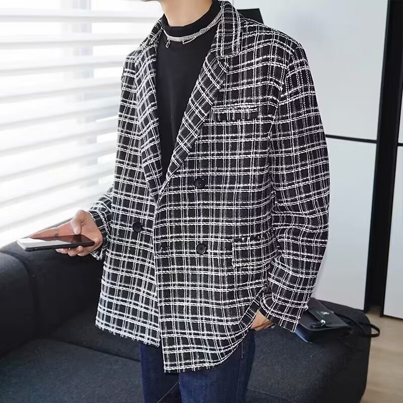 Double-breasted suit men's jacket stylish casual coat
