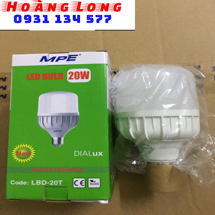 Đèn led bulb trụ 20w MPE trắng vàng