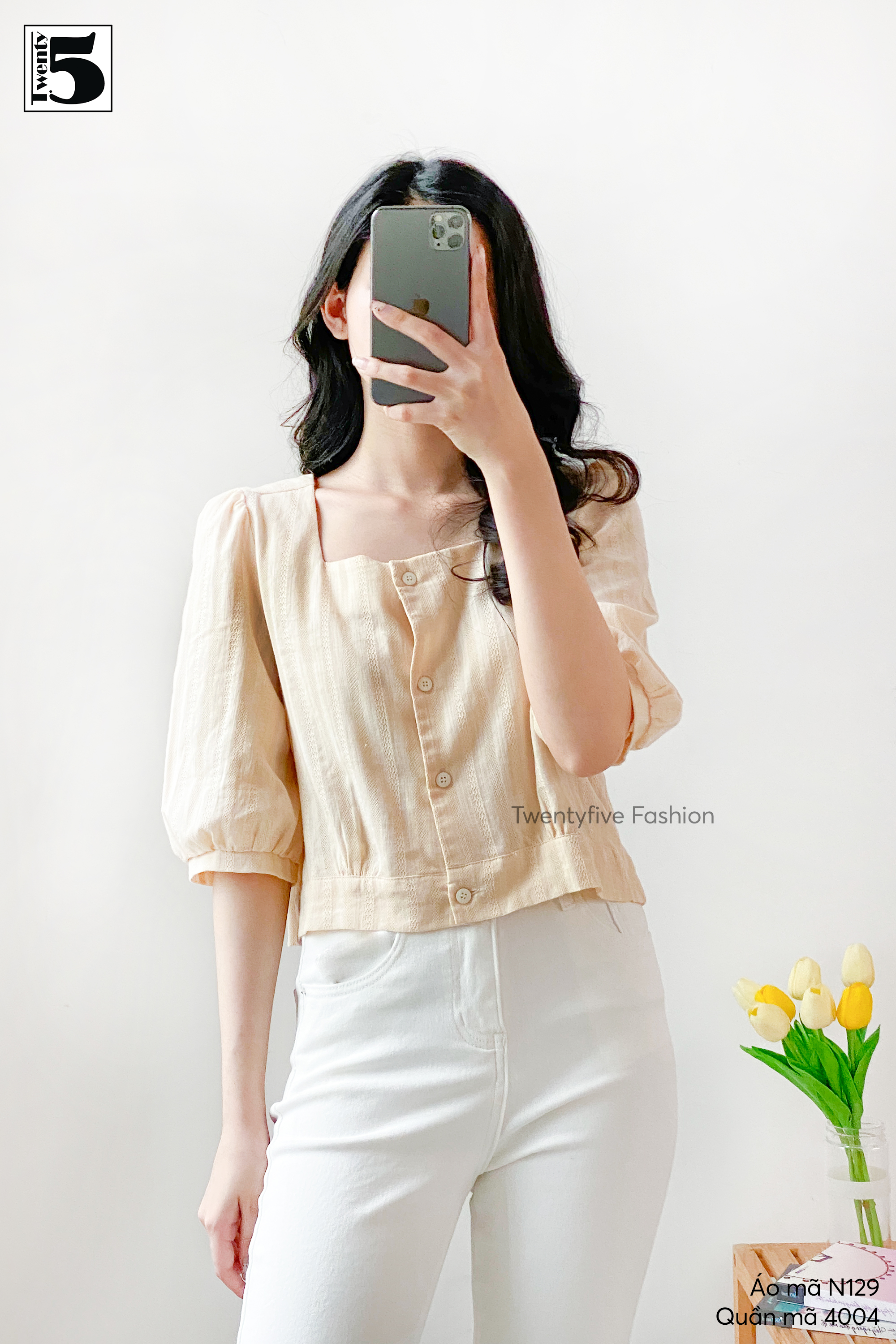 Áo sơ mi nữ cổ vuông TWENTYFIVE N129