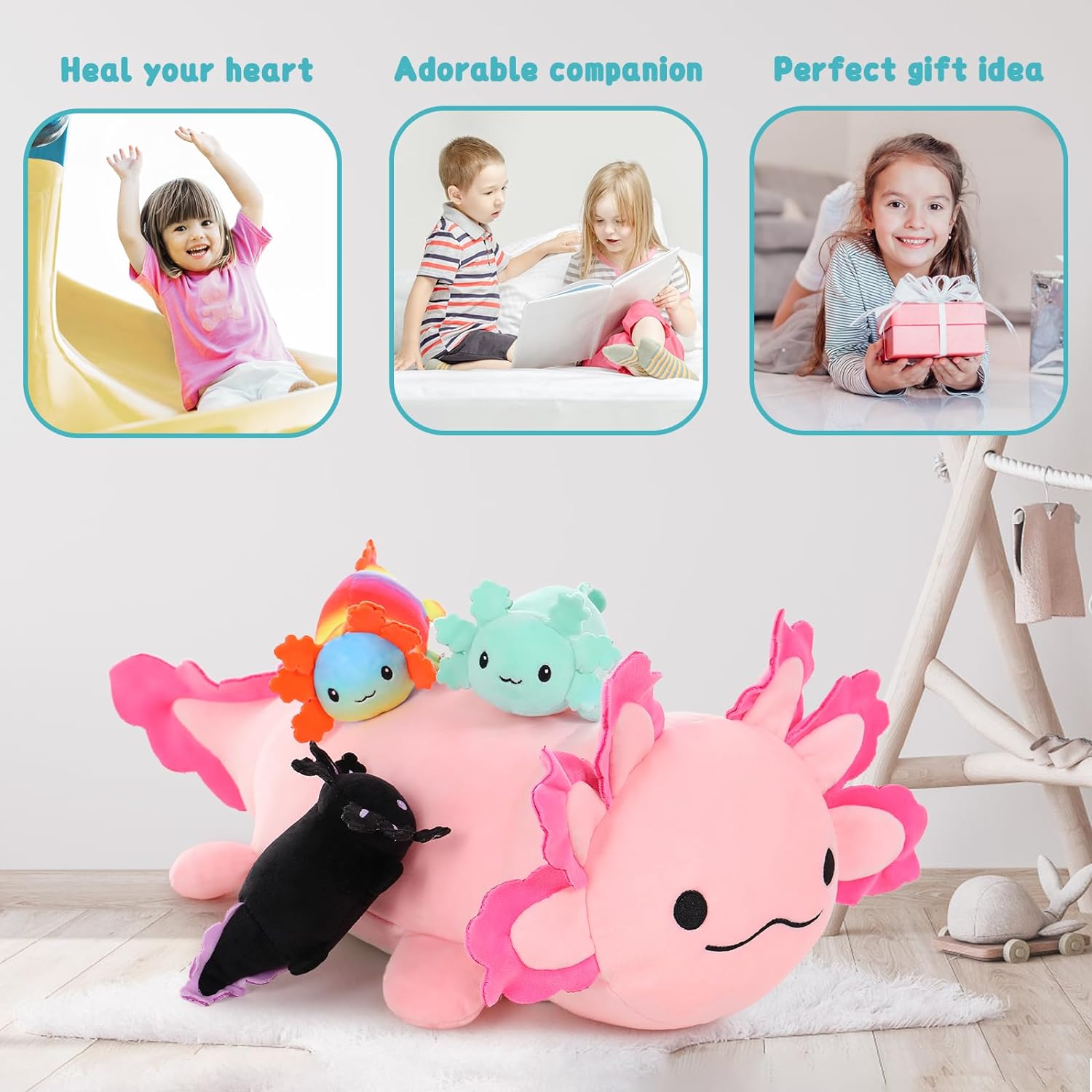 MaoGoLan 4Pcs Giant Axolotl Plush with 3 Babies Inside-23.5 Large Ultra  Soft Axolotl Stuffed Animals Throw Pillow-Squishy Plush Collection Gift for