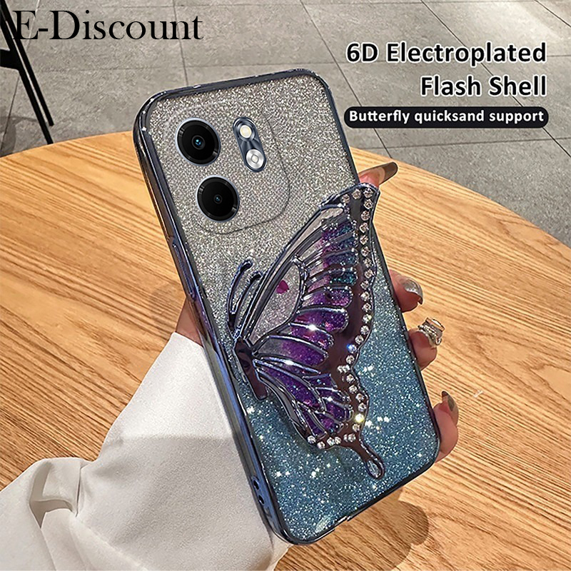 New Phone case infinix Smart 9 Back cover Diamonds butterfly holder shiny hourglass of quicksand transparent soft silicone For infinix Smart9 case
