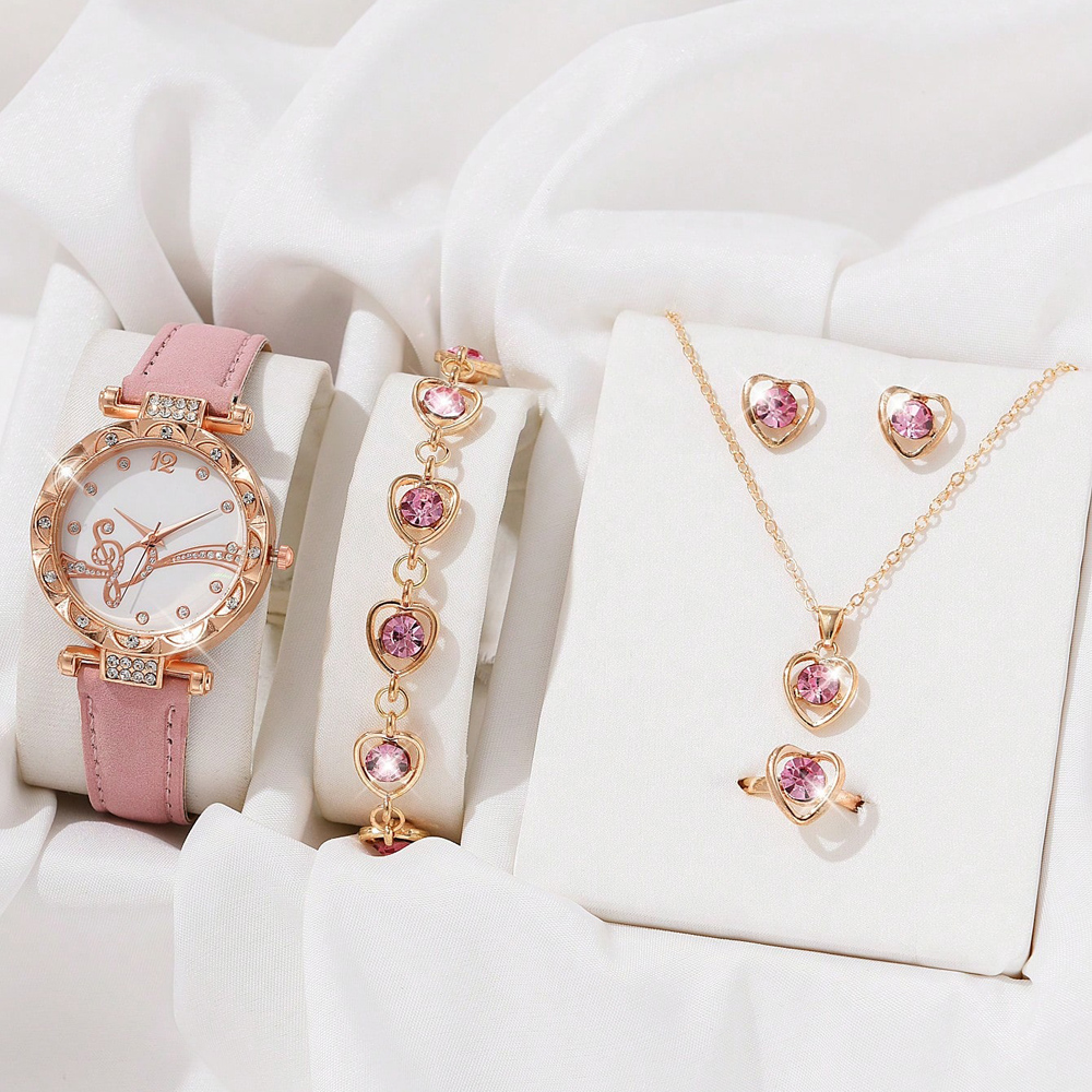 Pink%20Fashon%20Elegant%20Women%20WristWatch%206Pcs%20Heart%20Ring%20Necklace%20Earrings%20Bracelet%20Set%20PU%20Strap%20Ladies%20Quartz%20WristWatch%20No%20Box%20-%20Image%207