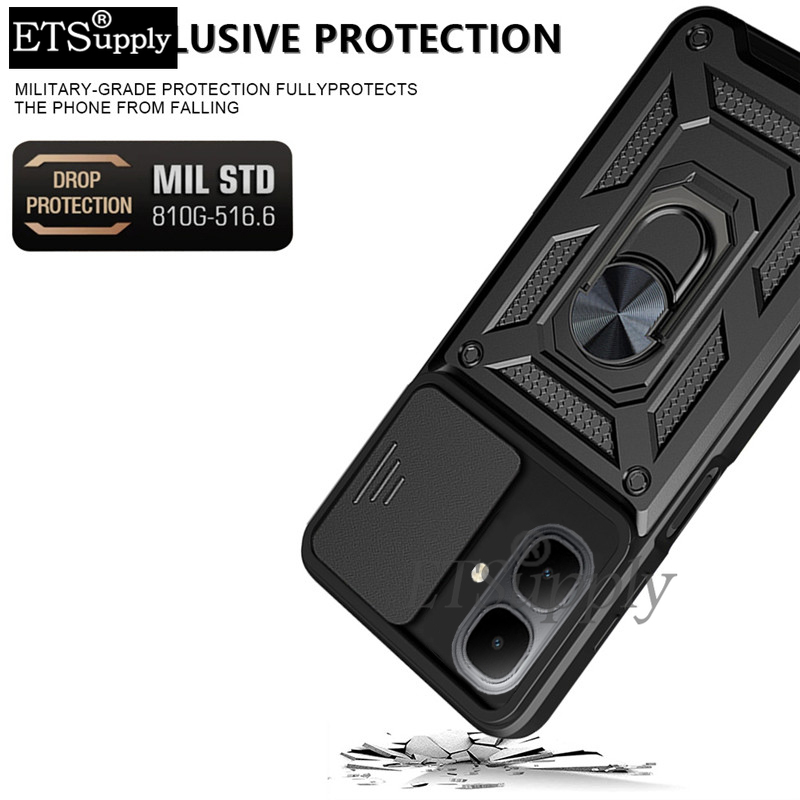 Phone case Tecno Spark Go2 POP 10 Armor Ring Case Cover Adsorb Car Holder Shockproof Camera Protection Cover Back Cover Tecno POP10 Spark Go2 Case.