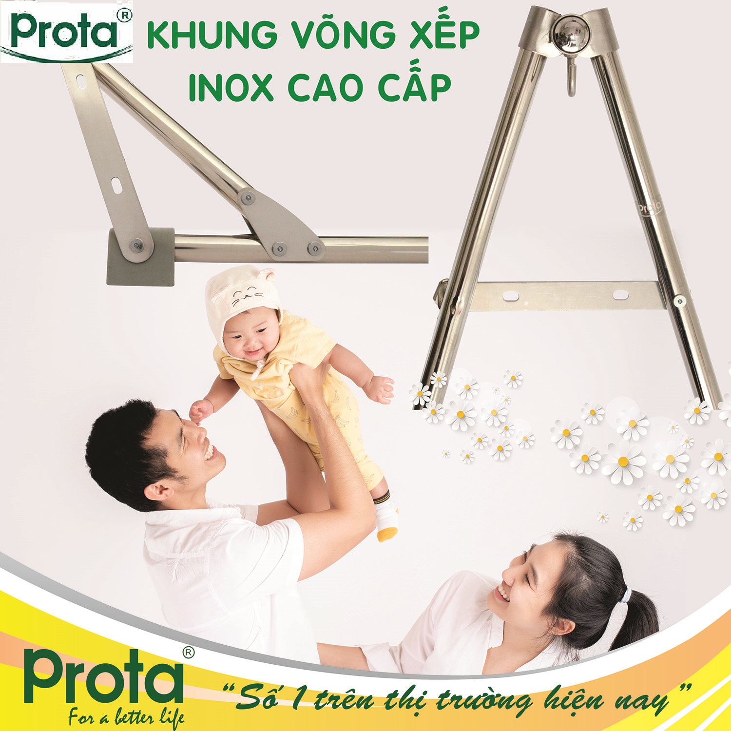 [CHÍNH HÃNG] Khung võng xếp inox cao cấp Prota (tặng 2 bộ móc treo gối + 1 thanh chống tường inox)- Bảo hành 3 năm