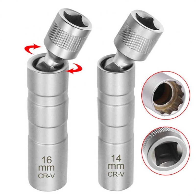 14/16mm Spark Plug Sleeve Socket Wrench 12 Angle Rotation Thin Wall 3/8" Drive Thin Wall Car Removal Tool Automobiles Repair Spark Plug Disassembly Tool