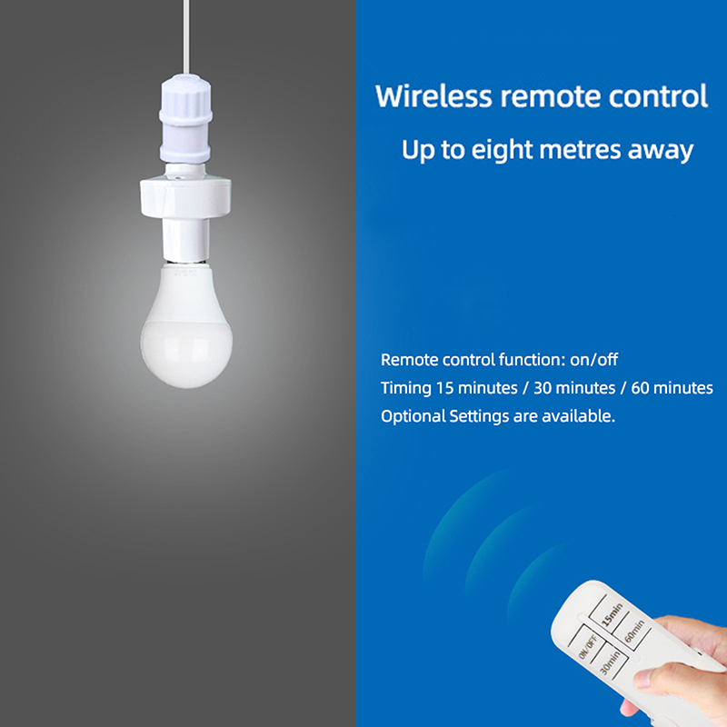 【Free-delivery】 E27 Smart Remote Control Light Switch LED Lamp Timer Holder Bulb Base Socket On/Off 30M Range For Ceiling Chandelier.
