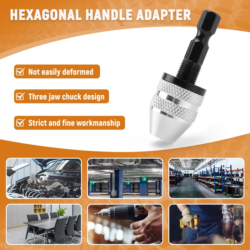 Silver+Black 6mm Keyless Drill Bit Chuck Quick Change Adapter Converter Hex