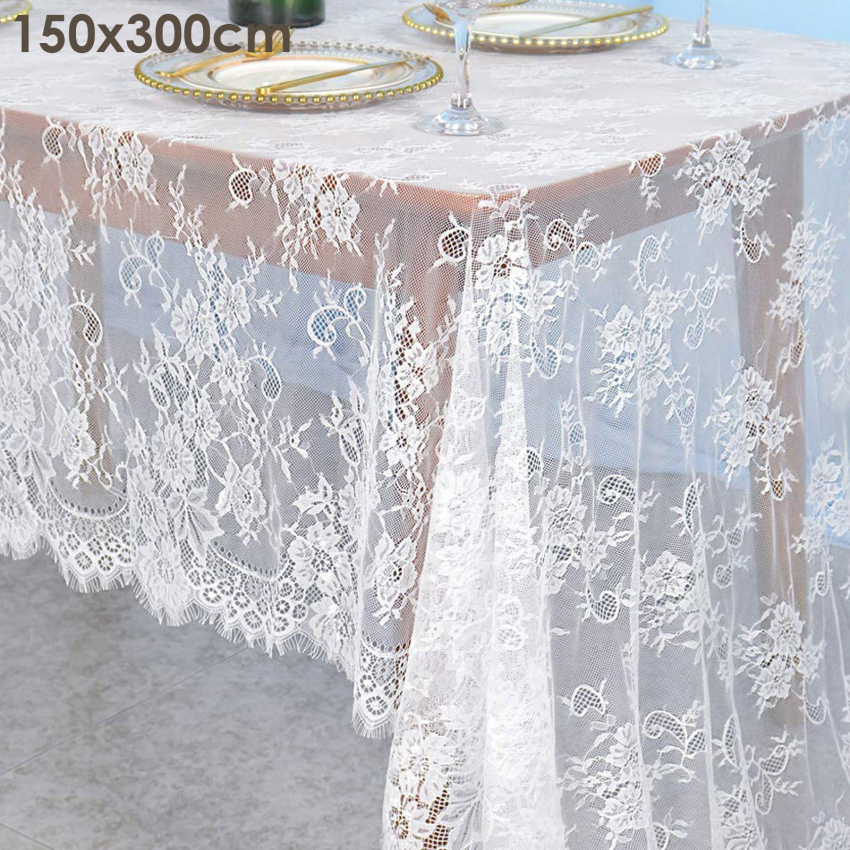 10FT Embroidered Floral Lace Table Runner Vintage White/ Black Wedding Dining Table Decorations Table Cover For Wedding Party