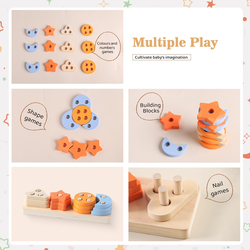 【Qian poem li Store】Montessori Wooden Toys for Baby Balance Blocks ...