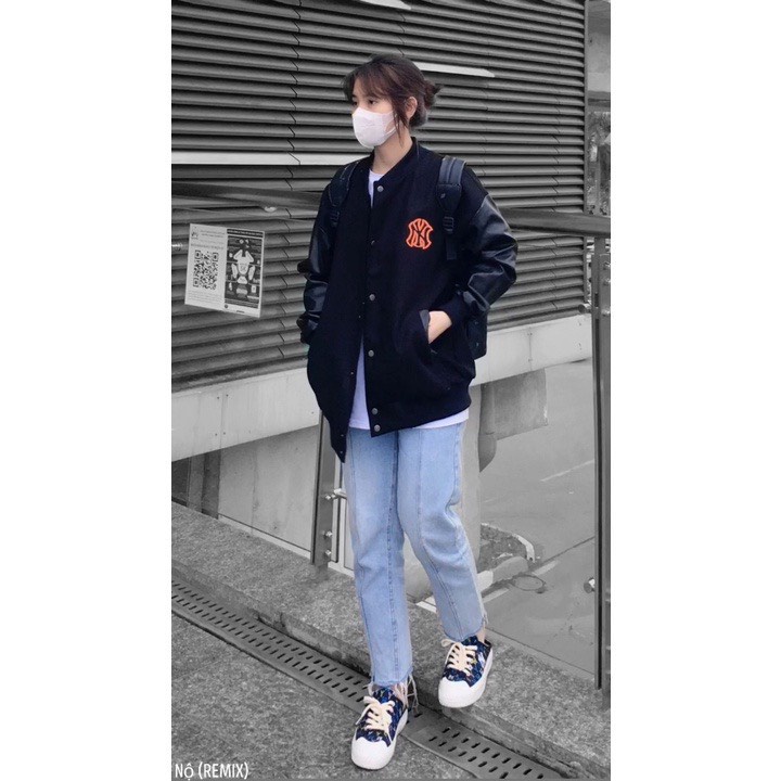 Áo khoắc bomber MLB NY da dạ chất liệu cao cấp