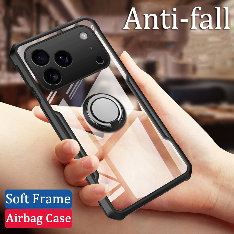 For iPhone 17 / 17 Pro / 17 Air / 17 Pro Max Phone Case Ring Ultra Thin Clear Car Kickstand Bracket Soft Air Cushion Shockproof Armor Cover for iPhone 17 Air Cover Casing HP.