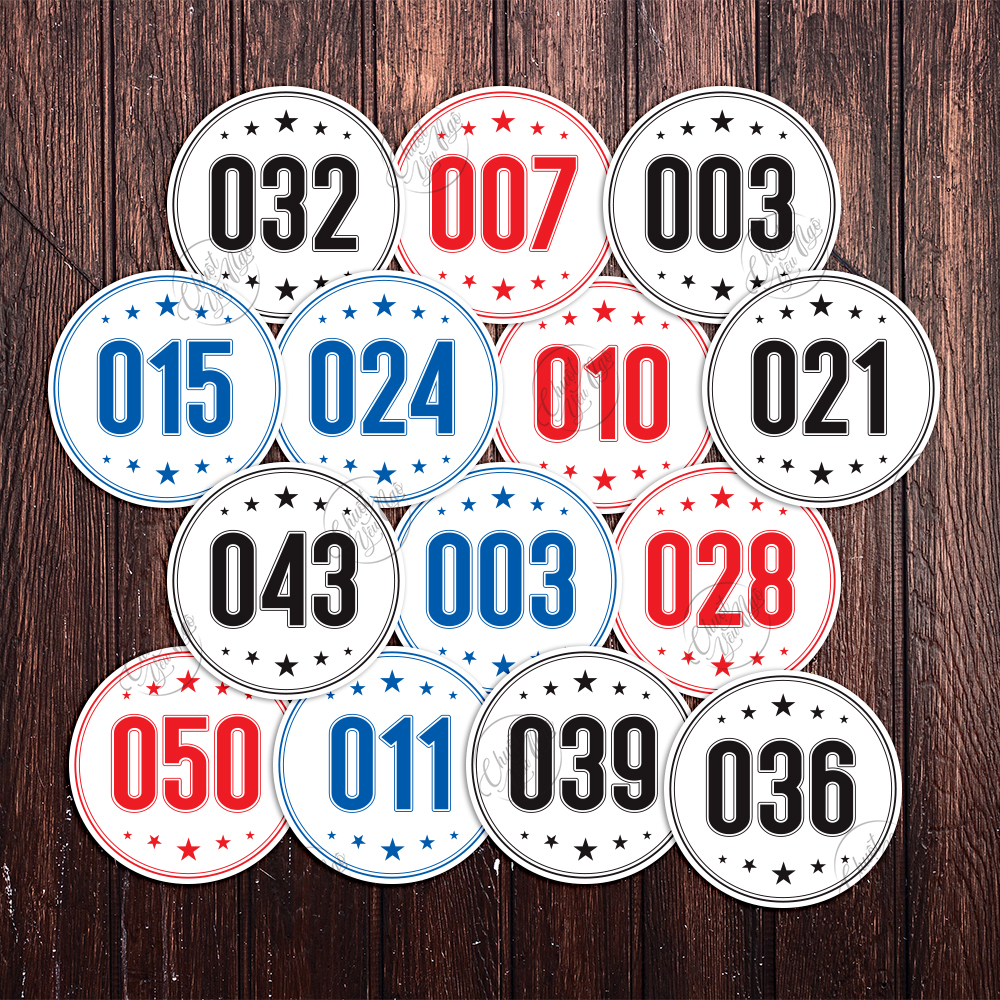 Waterproof checkered number sticker set with glue available