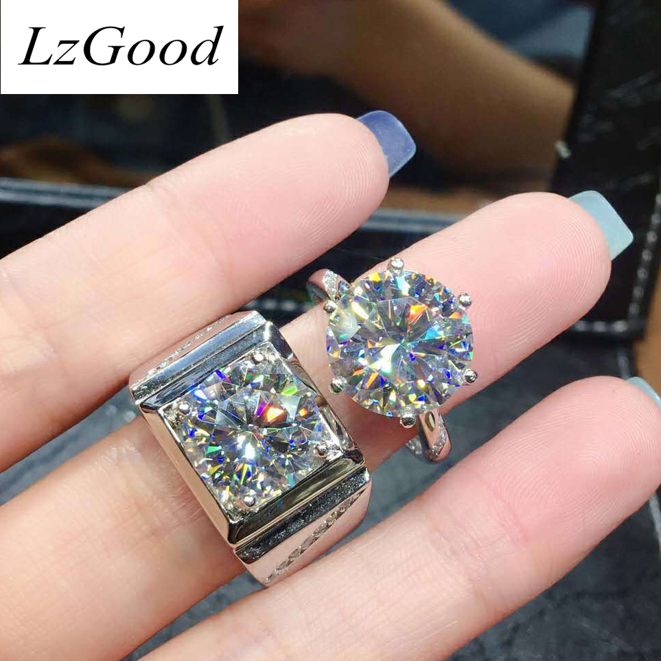 2Pcs Boutique Moissanite Diamond Couple Adjustable Rings Men and Women Couple Rings Jewelry Wedding Christmas Gift