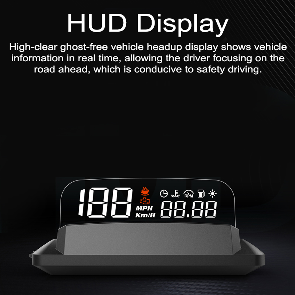 H400S High-definition Projection HUD Car Head Up Display OBDII Driving Computer with Multiple Functions and 5 Alarm Functions - Black