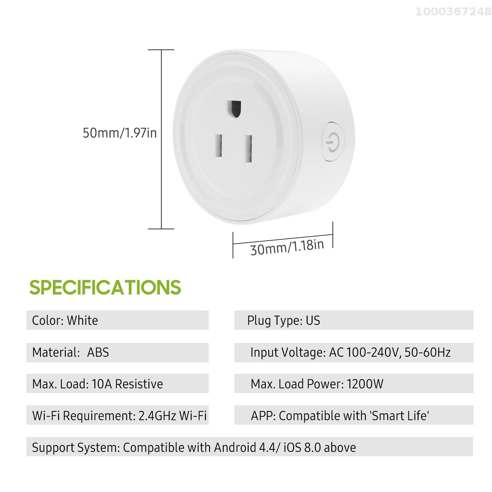Smart Wi-Fi Plug Wireless Wifi Socket APP Remote Control Voice Control Schedule Function Smart In-wall Socket Outlet 10A White (US Plug, AC 100-240V)