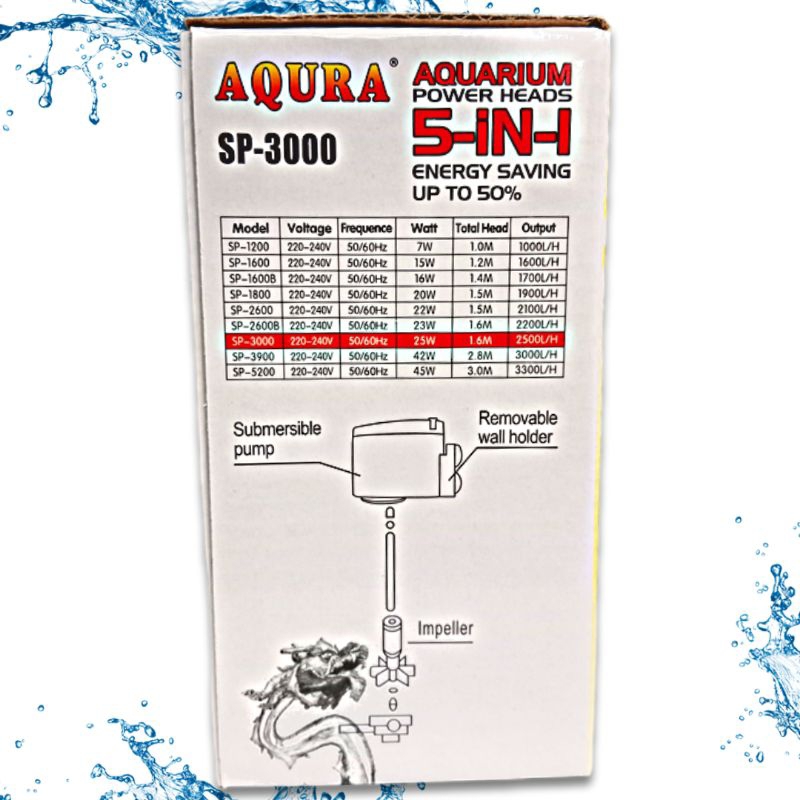 SUBMERSIBLE PUMP Pompa Aquarium Kolam AQURA 5IN1 SP 3000