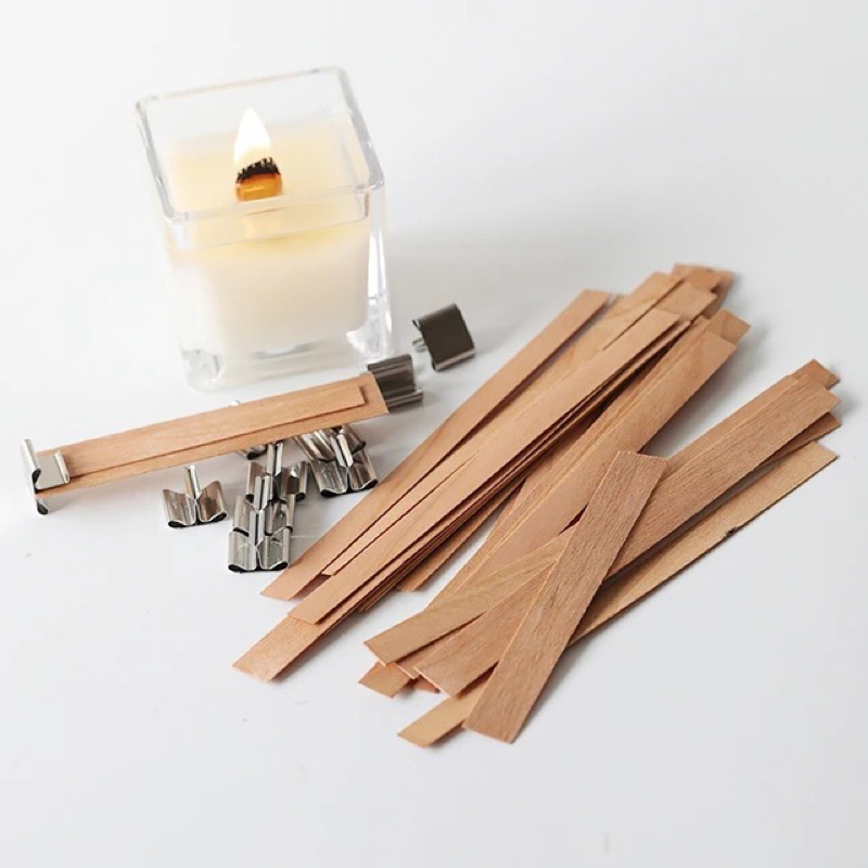 Bấc Nến Gỗ có đế dùng làm nến ly có nhiều size - Chất liệu gỗ tự nhiên