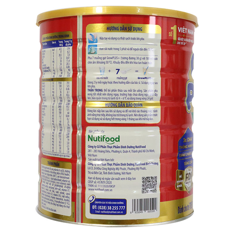 (DATE 2025) Combo 02 lon Sữa Bột Nutifood Grow plus+ đỏ Lon 1.5kg
