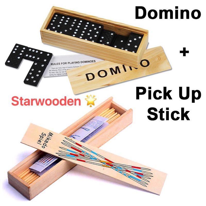 Bundle 2in1 Domino and Mikado Spiel Pickup Sticks Set Adult Children ...
