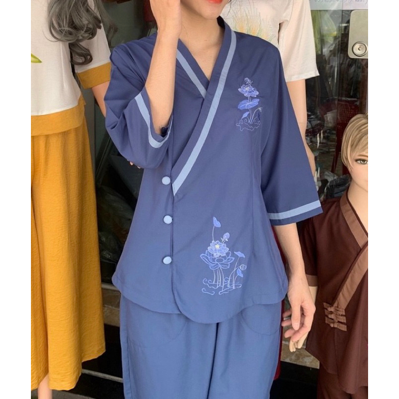 Đồ lam đi chùa# tim viền