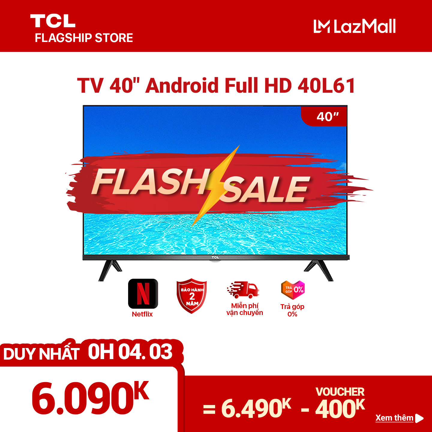 [Trả góp 0%]Smart TV TCL Android 8.0 40 inch Full HD .wifi – 40L61 – HDR Dolby Chromecast T-cast AI+IN. Màn hình tràn viền – Tivi giá rẻ chất lượng – Bảo hành 2 năm