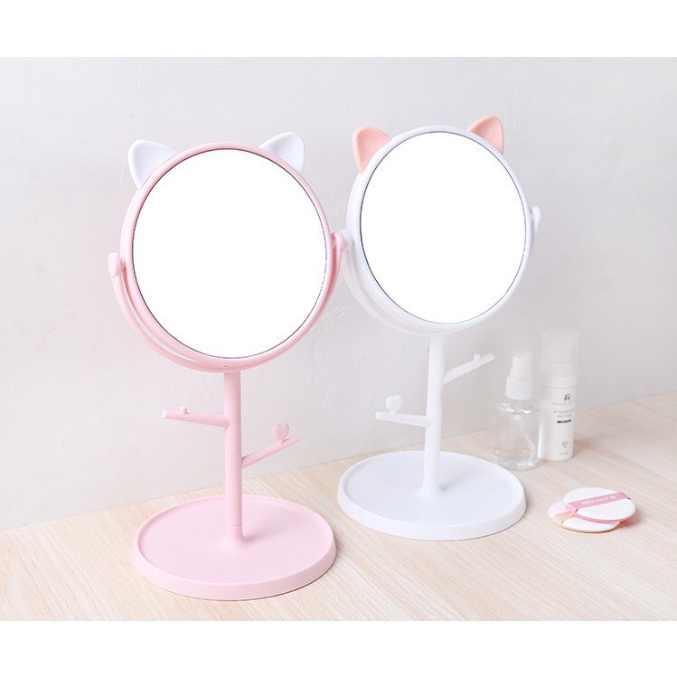 Gương tai mèo, tai thỏ mini để bàn cực xinh, gương để bàn, gương mini cho các nàng, gương để bàn mini