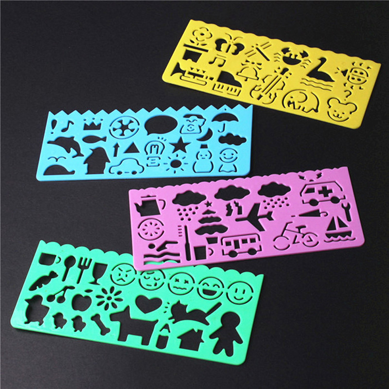 [THS Store] COD 4pcs Korea Stationery Cartoon Ruler Oppssed Drawing Template Mould