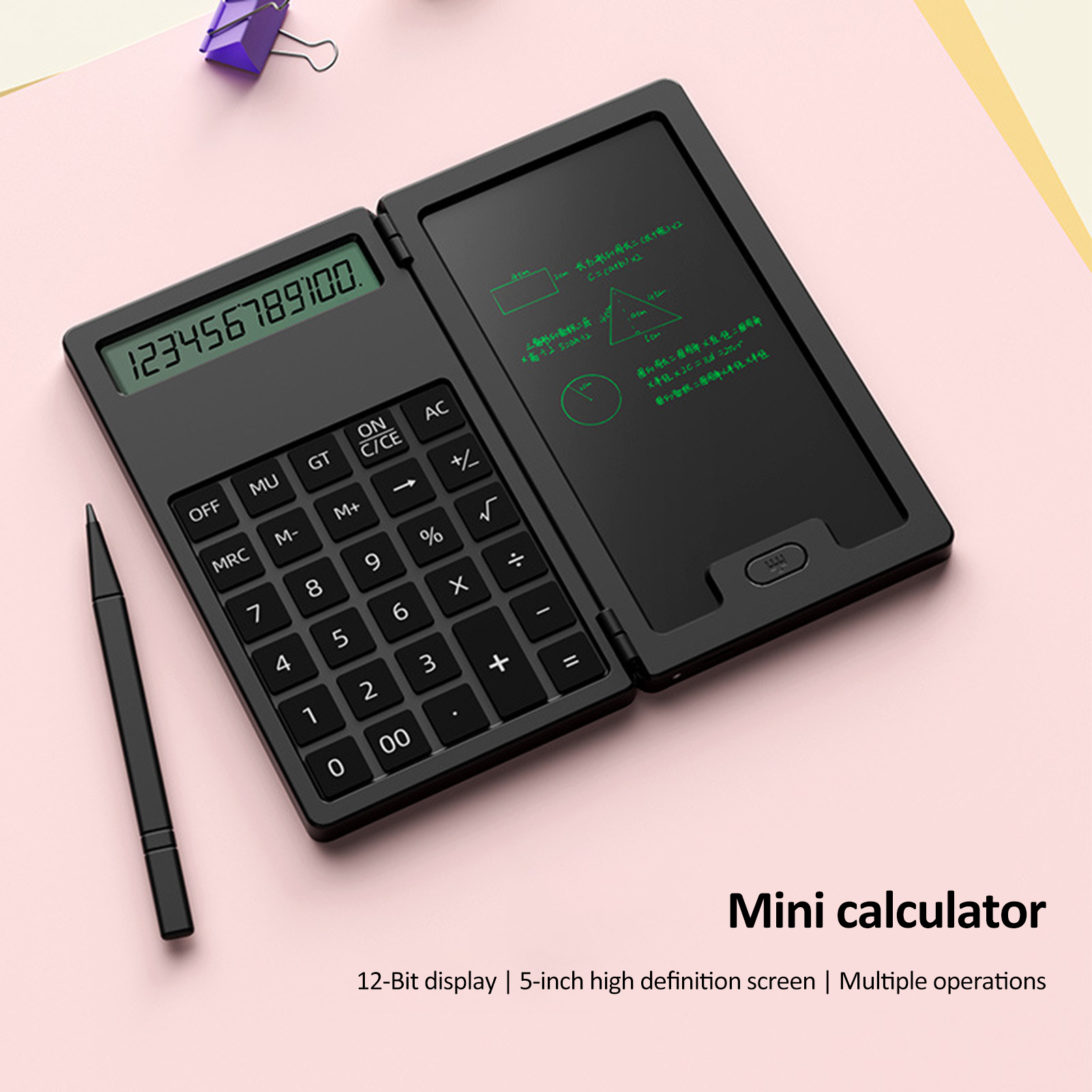 Goodbro Standard Function Calculator Multipurpose Scientific Calculator with Erasable Writing Board Ideal for Students Office Use Battery Powered 12 Digits Led Display School Supplies