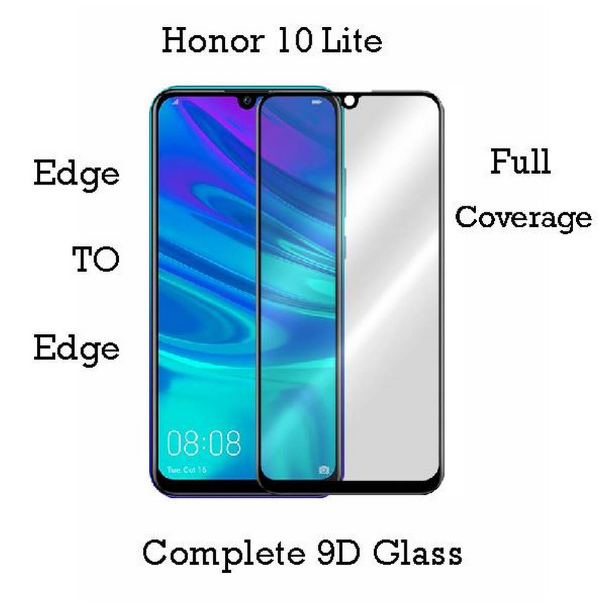 Honor 10 lite Glass Protector 9D Tempered Glass For Honor 10 lite   - Black