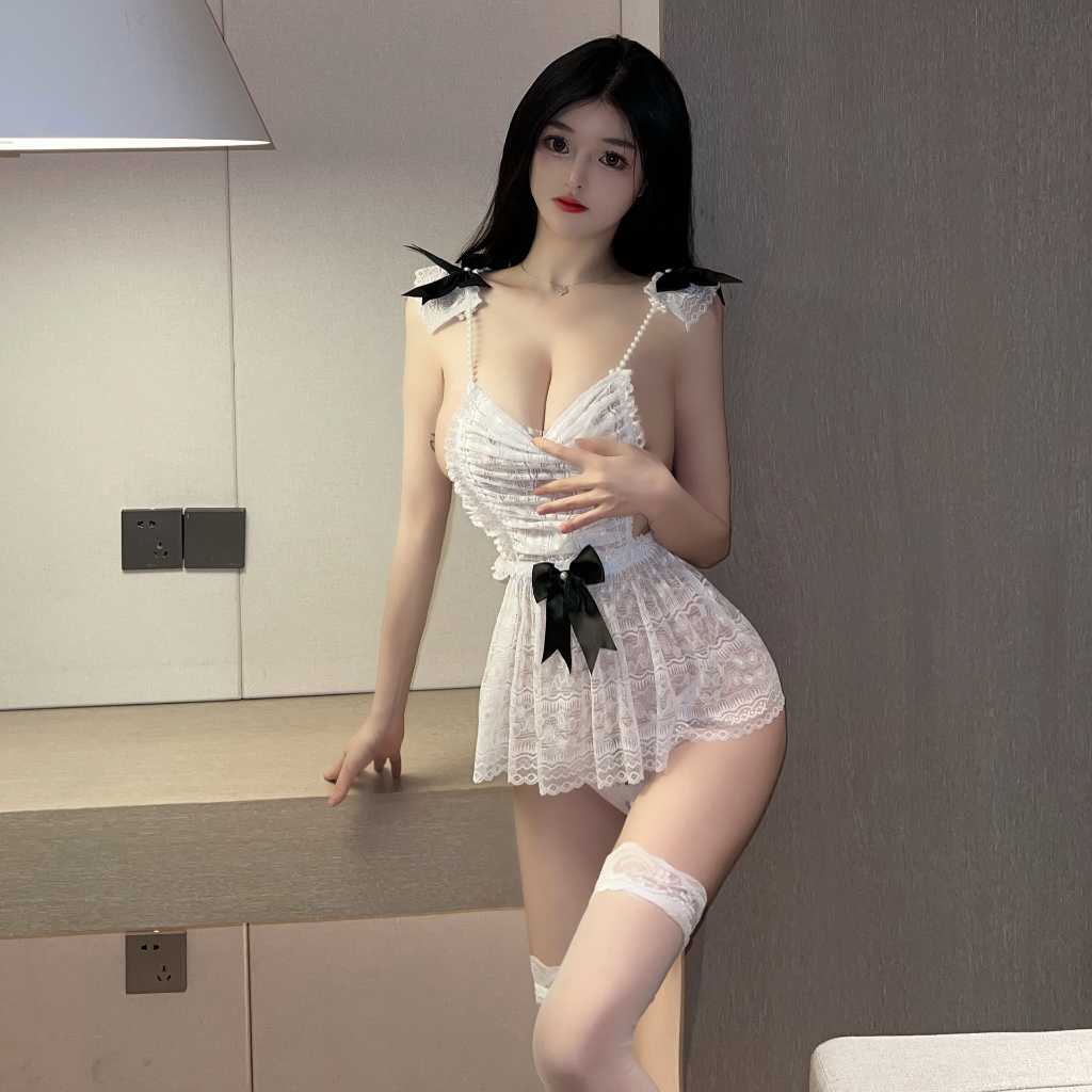 Váy ngủ 2 dây hạt ngọc đính nơ 2253
