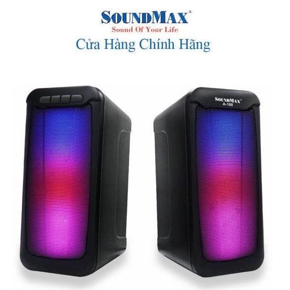 Loa Vi Tính SoundMax A180 2.0 10W (RMS) LED RGB / Jack 3.5mm / Bluetooth 5.0 - Hàng chính hãng