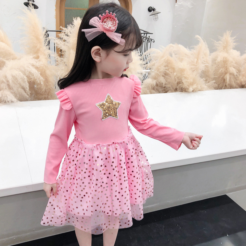 BAOLONGXIN Girls' dresses, little girls' baby princess dresses, children's long-sleeved dresses