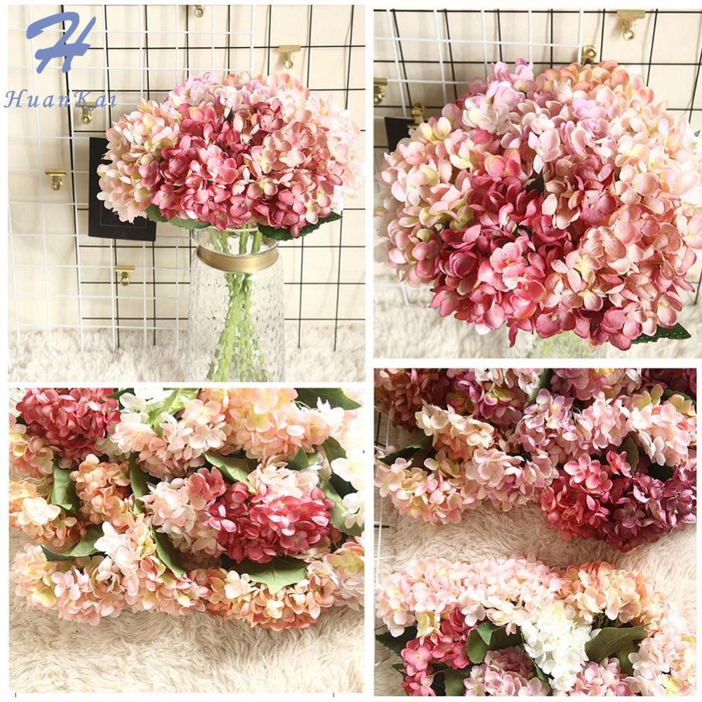 Simulation Hydrangea Artificial Flowers DIY Wedding Fake flower Wall Decoration Home Decoration Flower European style furniture living room decoration photography props Fake Flowers（1PC 46cm ））