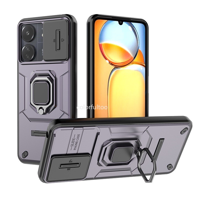 Áo giáp Ốp chống sốc cho Xiaomi Redmi 13C 13 C C13 redmi13c 4G 2023 đẩy kéo trượt camera cứng bảo vệ viền nâng PC Vỏ điện thoại chống mùa thu đứng giá đỡ xô bìa sau