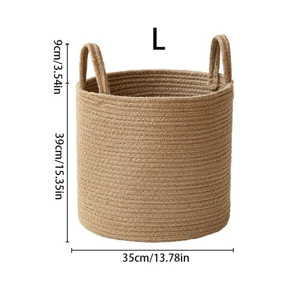 GGW Thủ công Giỏ đựng đồ bẩn dệt Trang trí Vải lanh Cotton Giỏ đựng đồ bằng mây đan Thiết thực Có tay cầm Túi đựng đồ chơi quần áo Dành cho gia đình