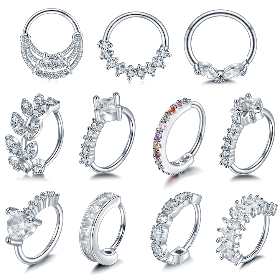 AROWRO 16G septum clicker daith oorbellen daith rook, tragus helix kraakbeen lobe septum piercing sieraden slangen/piramide/pijl/ster design opklapbare segmentring, Roestvrij staal