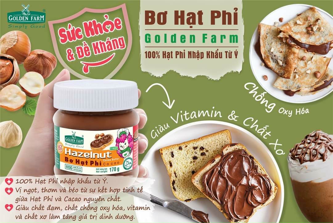 BƠ HẠT PHỈ CA CAO GOLDEN FARM HAZELNUT COCOA BUTTER HSD MỚI NHẤT