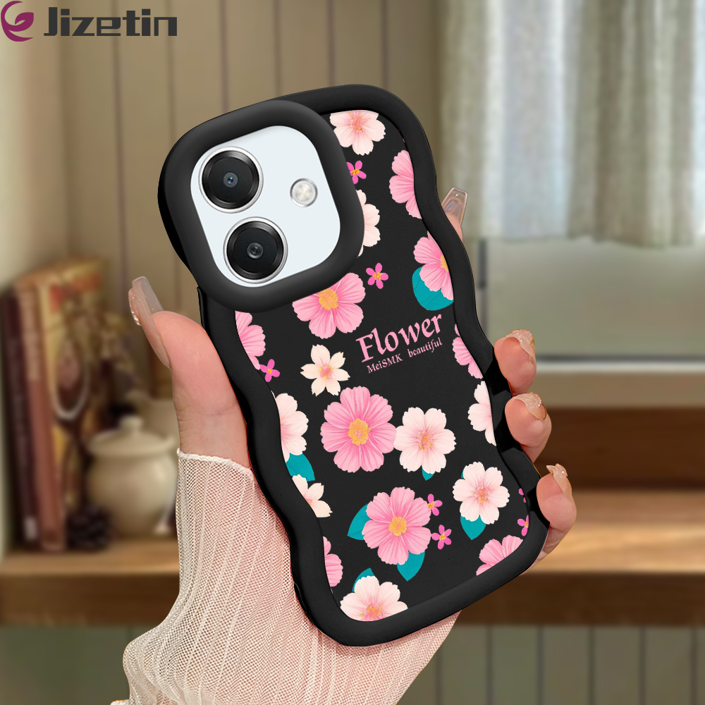 Jizetin for OPPO A3 Pro A3 A3X 4G 5G Back Cover Pink White Flowers Macaron Bright Color Wavy Shape Soft Mobile Phone Cases.