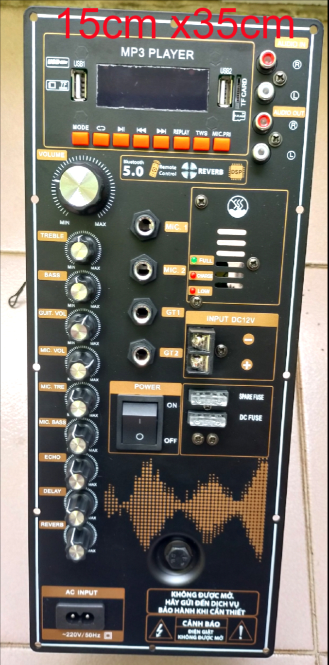 Mạch loa kéo 14,5cm x 35cm công suất lớn reverb / dsp - dùng cho thùng loa 3 tấc đôi / 4 tấc đôi / 5 tấc đơn