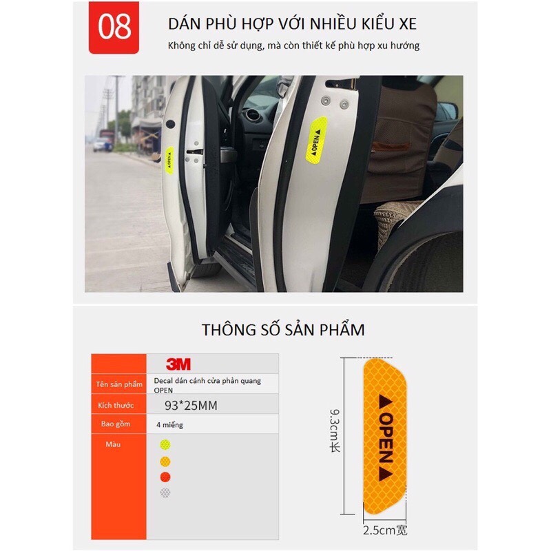 BỘ 4 TEM PHẢN QUANG OPEN GẮN CÁNH CỬA TRÁNH VA CHẠM